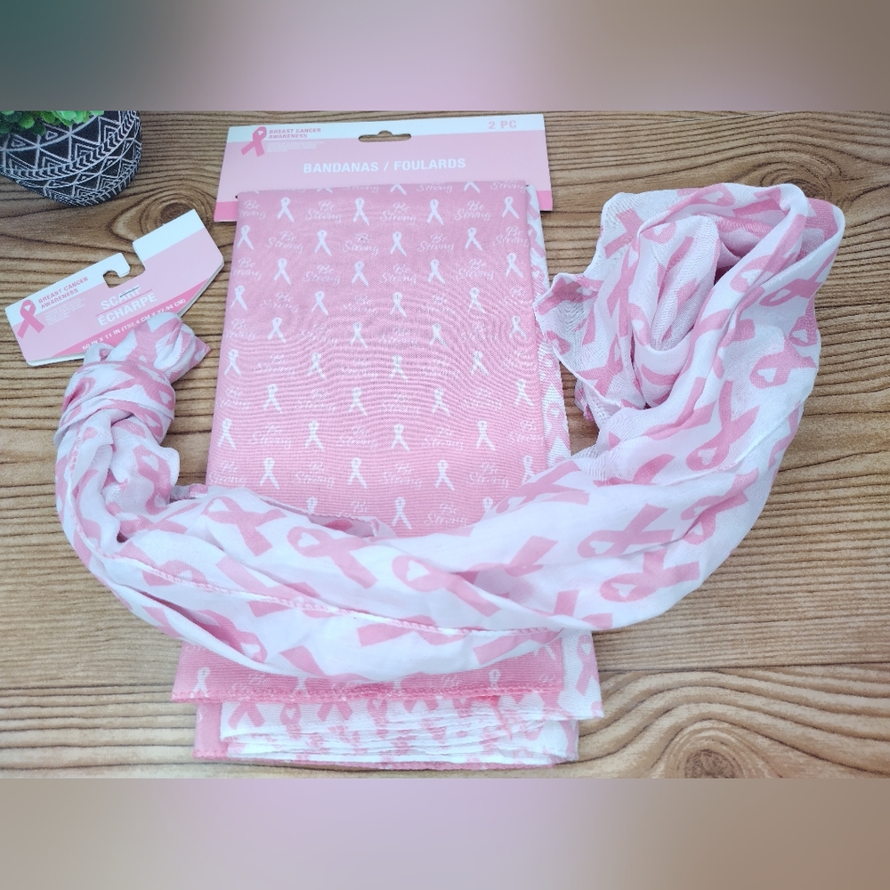 Breast Cancer Awareness Set Of 2 Bandanas And Scarf Set